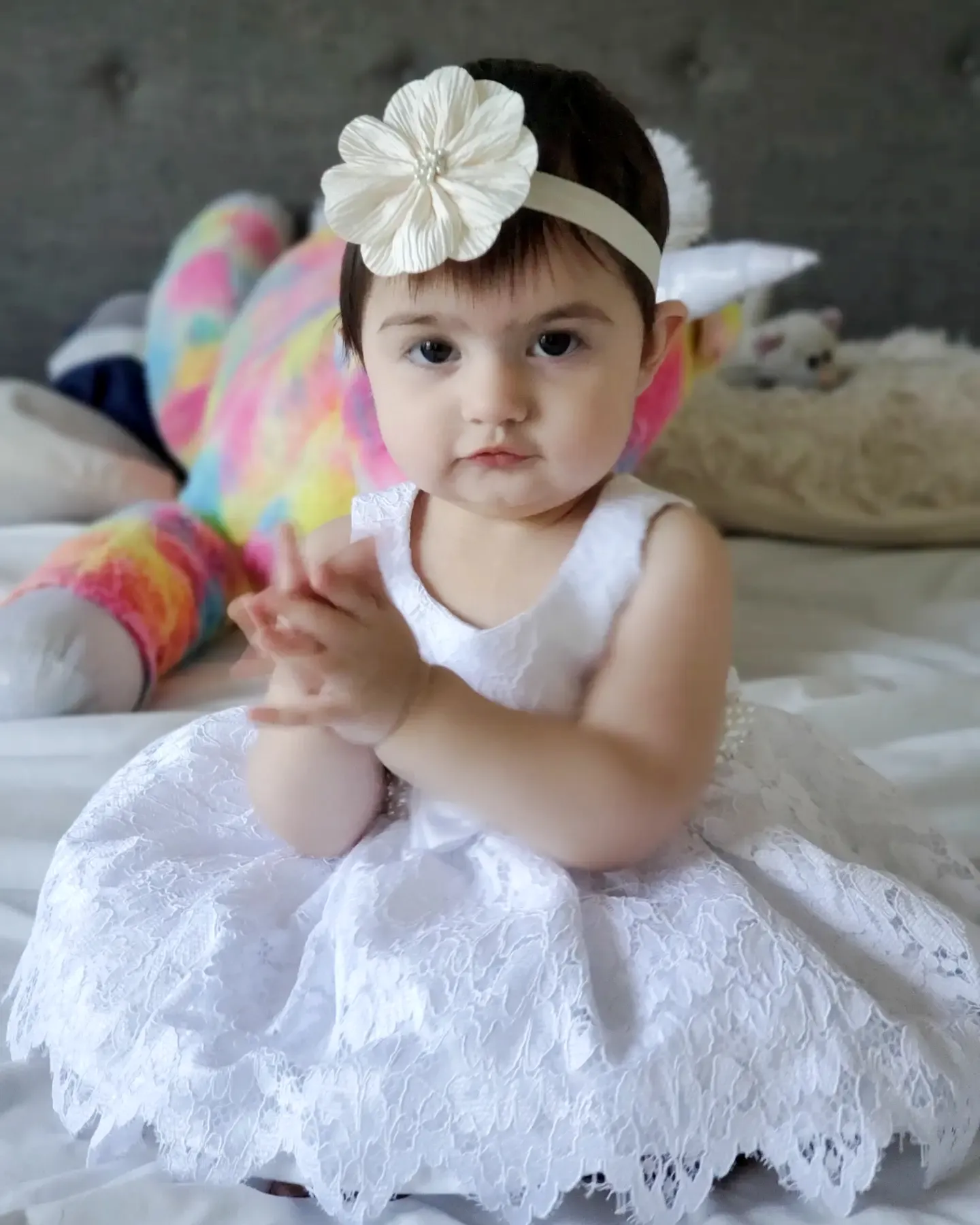 This little baby girl looks beautiful in white dress 😘😍 #white