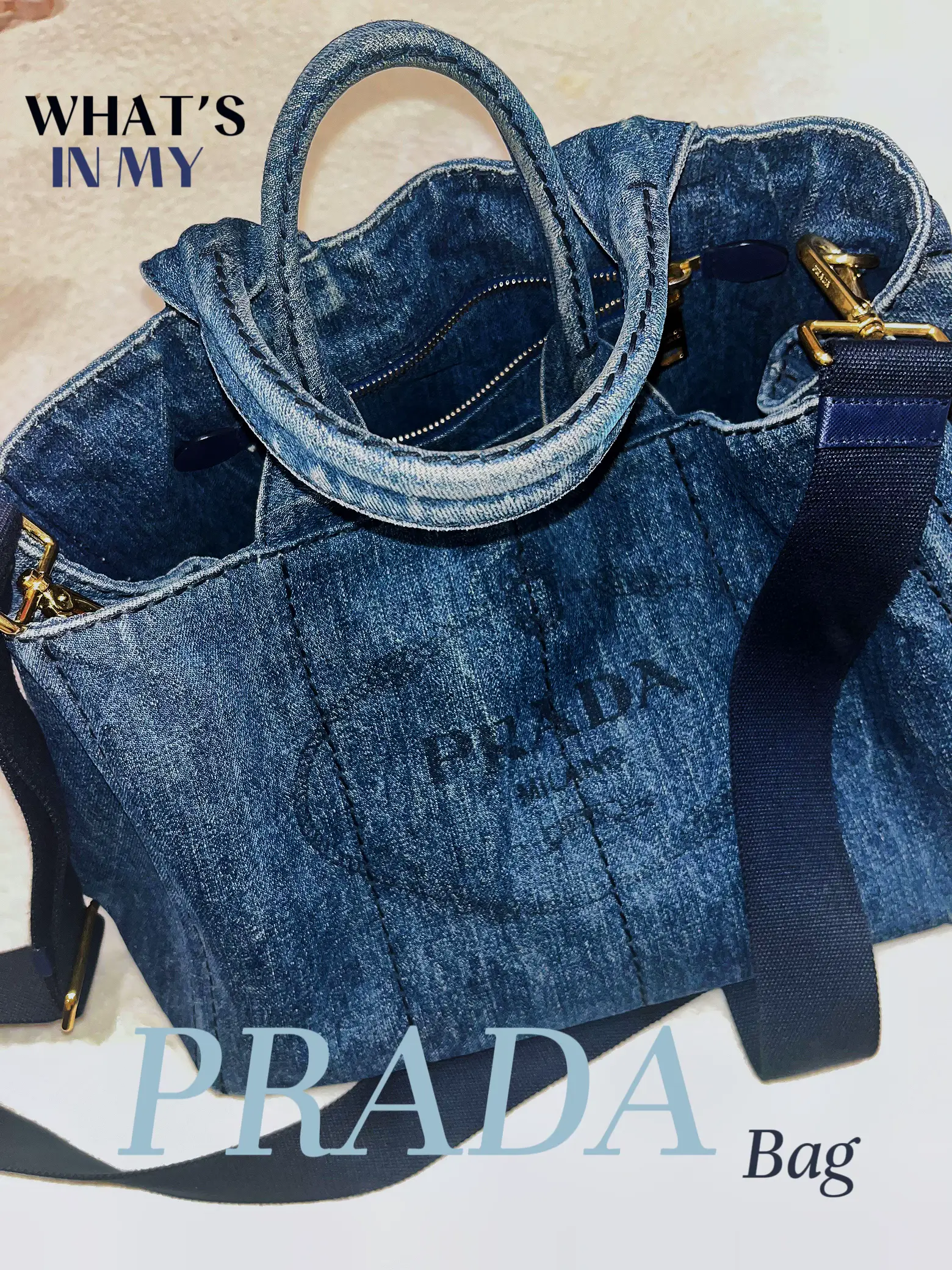 Prada denim tote hot sale