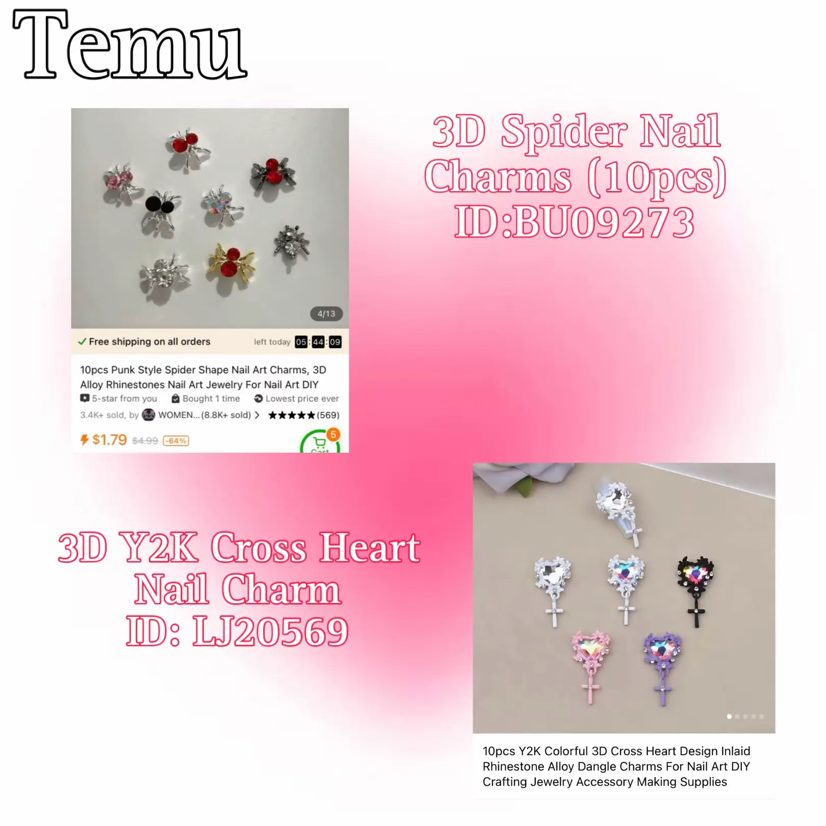 3d Heart Nail Charms Rhinestones Bling Nail Gem Jewels Metal - Temu