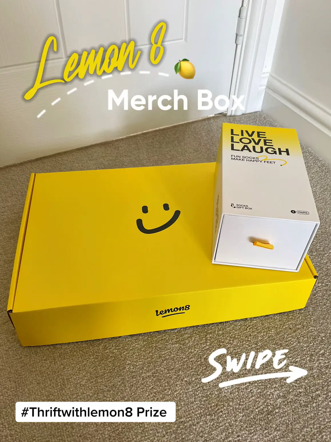  A box of lemon 8 sweets is on a table.