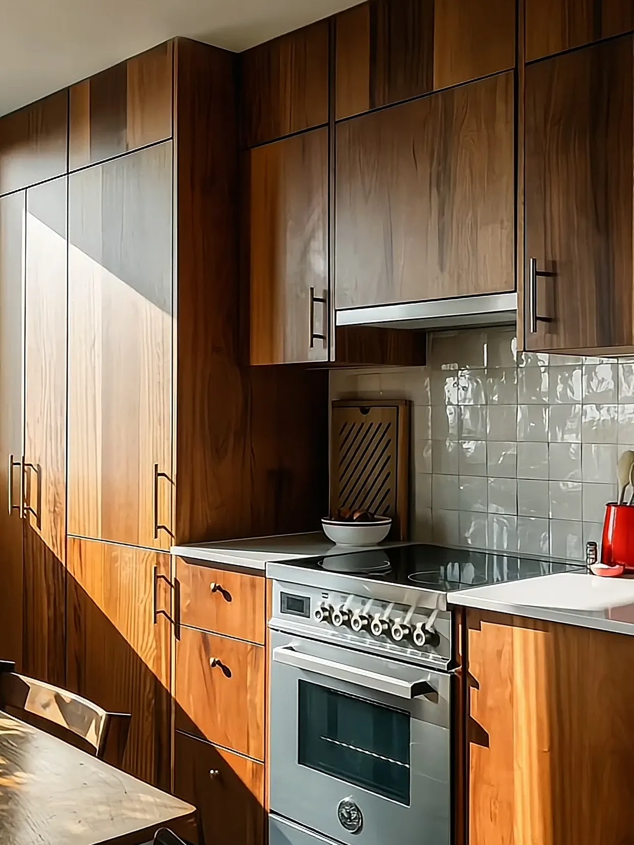 Modern Neutral Kitchen with High Gloss Cabinetry - Luxe Interiors + Design