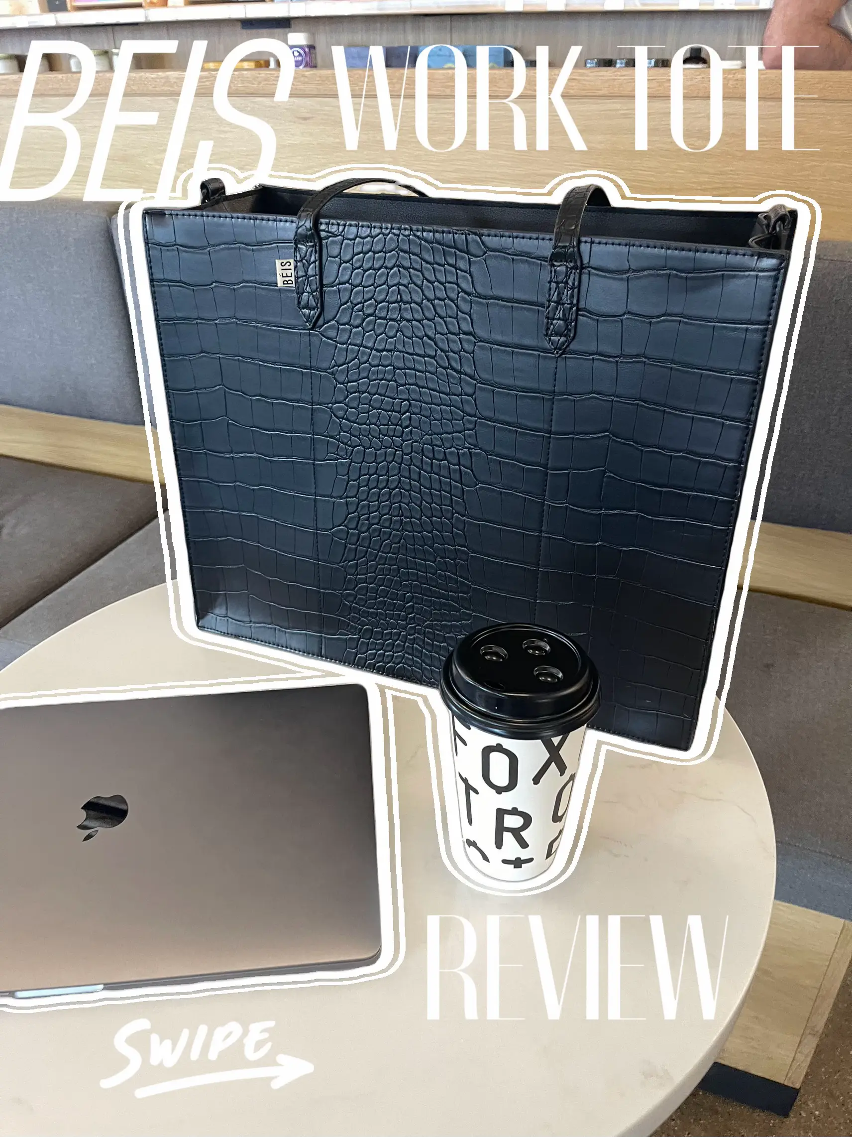 BÉIS 'The Work Tote' in Black Croc - Designer Laptop Tote Bag & Office Work  Tote