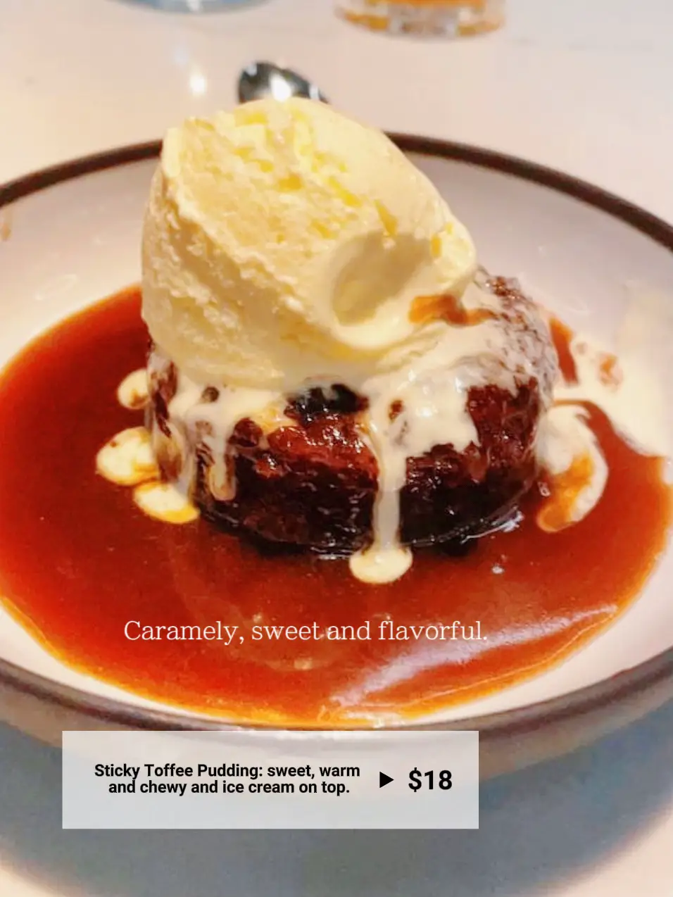  A dessert with a price of $18.