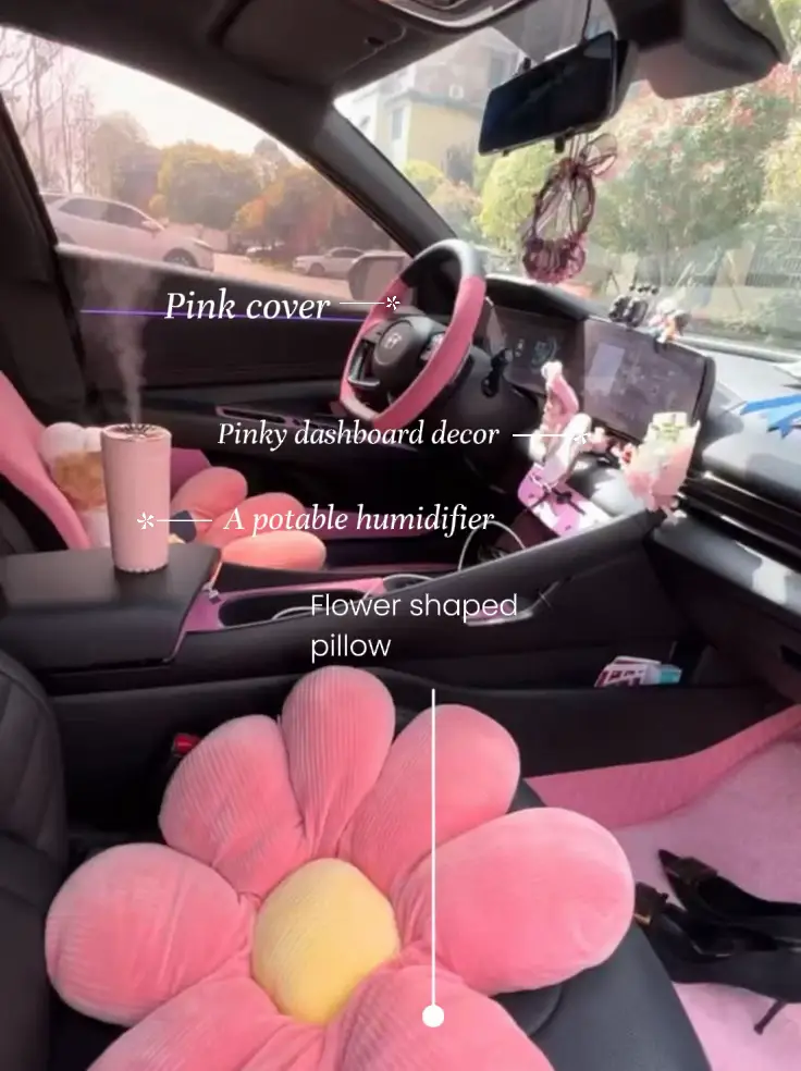  Tallew Pink Car Accessories Set Car Seat Covers Full Set  Steering Wheel Cover Headrest Cover with Center Console Pad Cup Cup Holders  Seat Belt Pads Gear Cover for Women Car Interior
