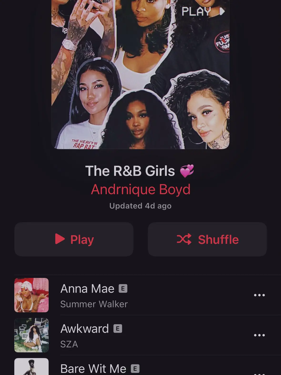  A playlist of music with the words "The R&B Girls" and "Andrnique Boyd