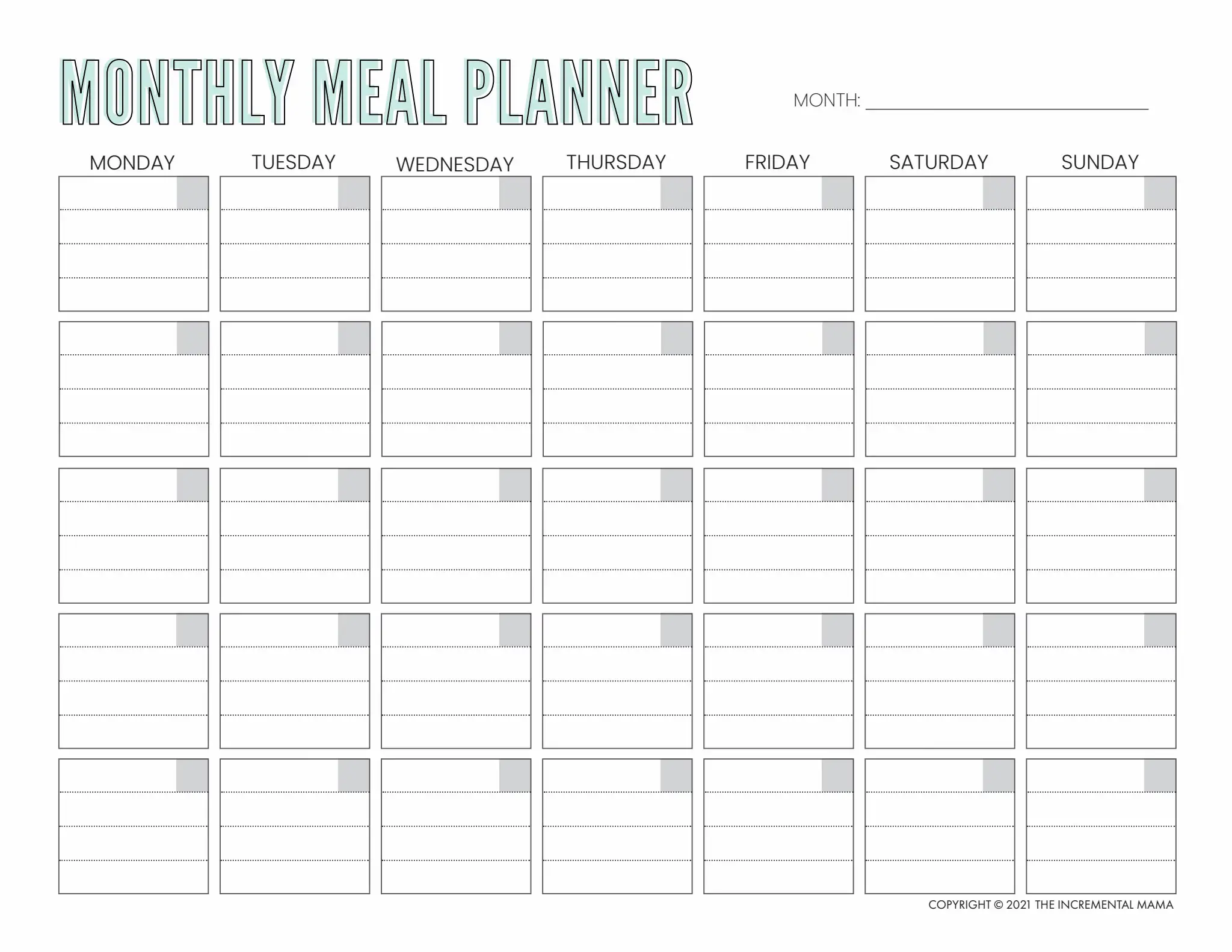Free Monthly Meal Plan - Jordo's World