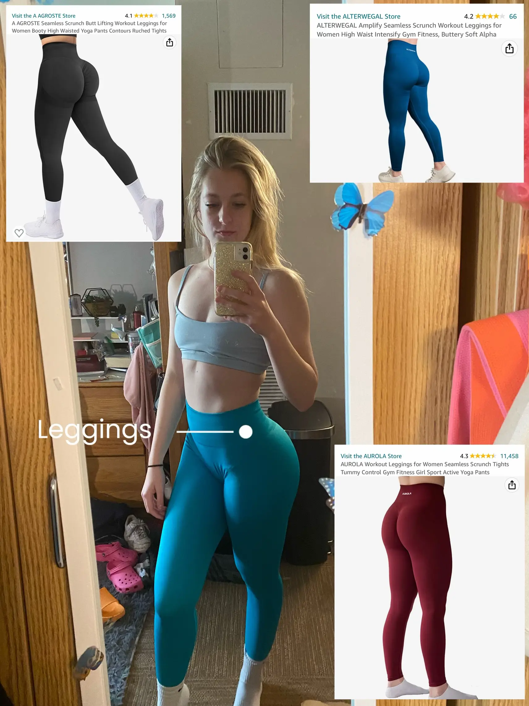OMKAGI Scrunch Butt Workout Leggings for Women High Waisted Tummy
