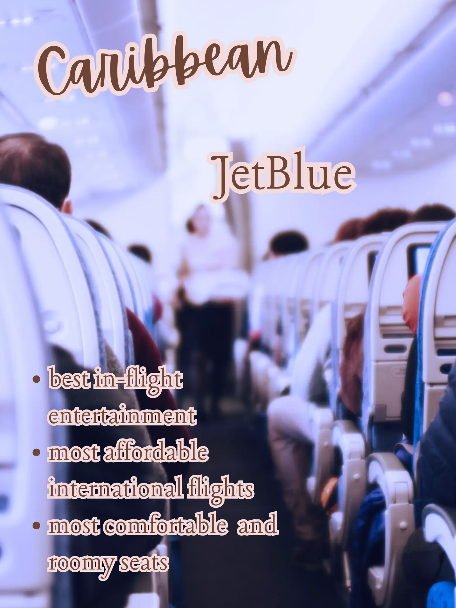  A view of a plane's interior with a description of the best seats.