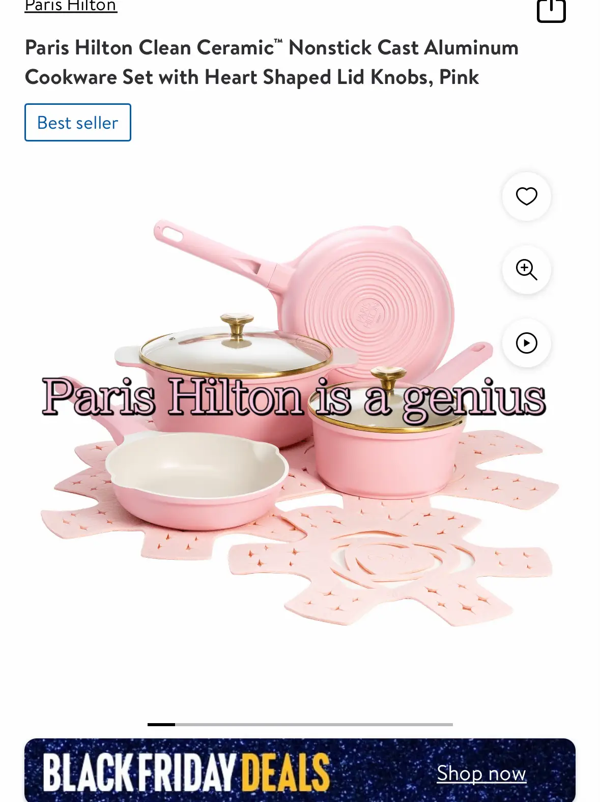 Clean Ceramic Nonstick Cast Aluminum Cookware Set w/Heart Shaped Lid Knobs  Pink