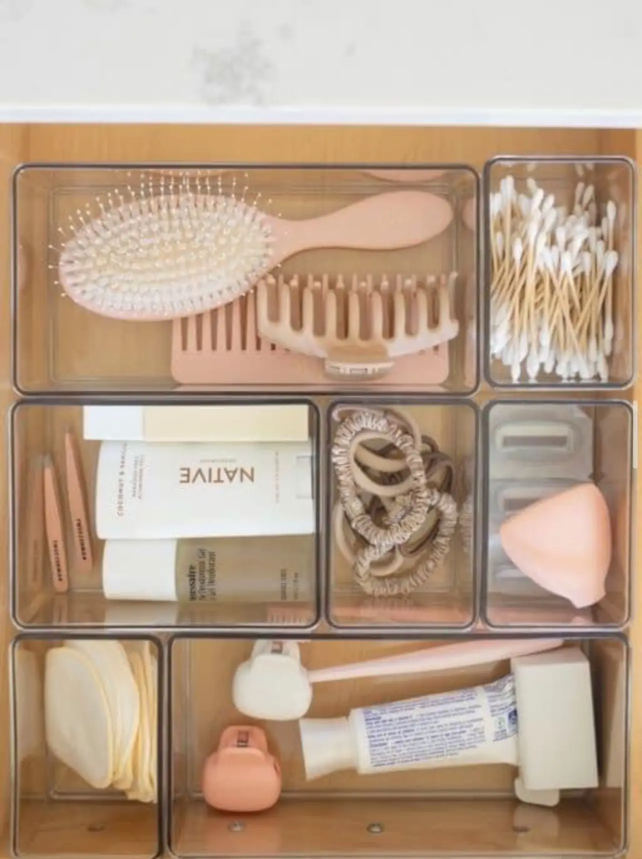  A collection of beauty tools and hair accessories.