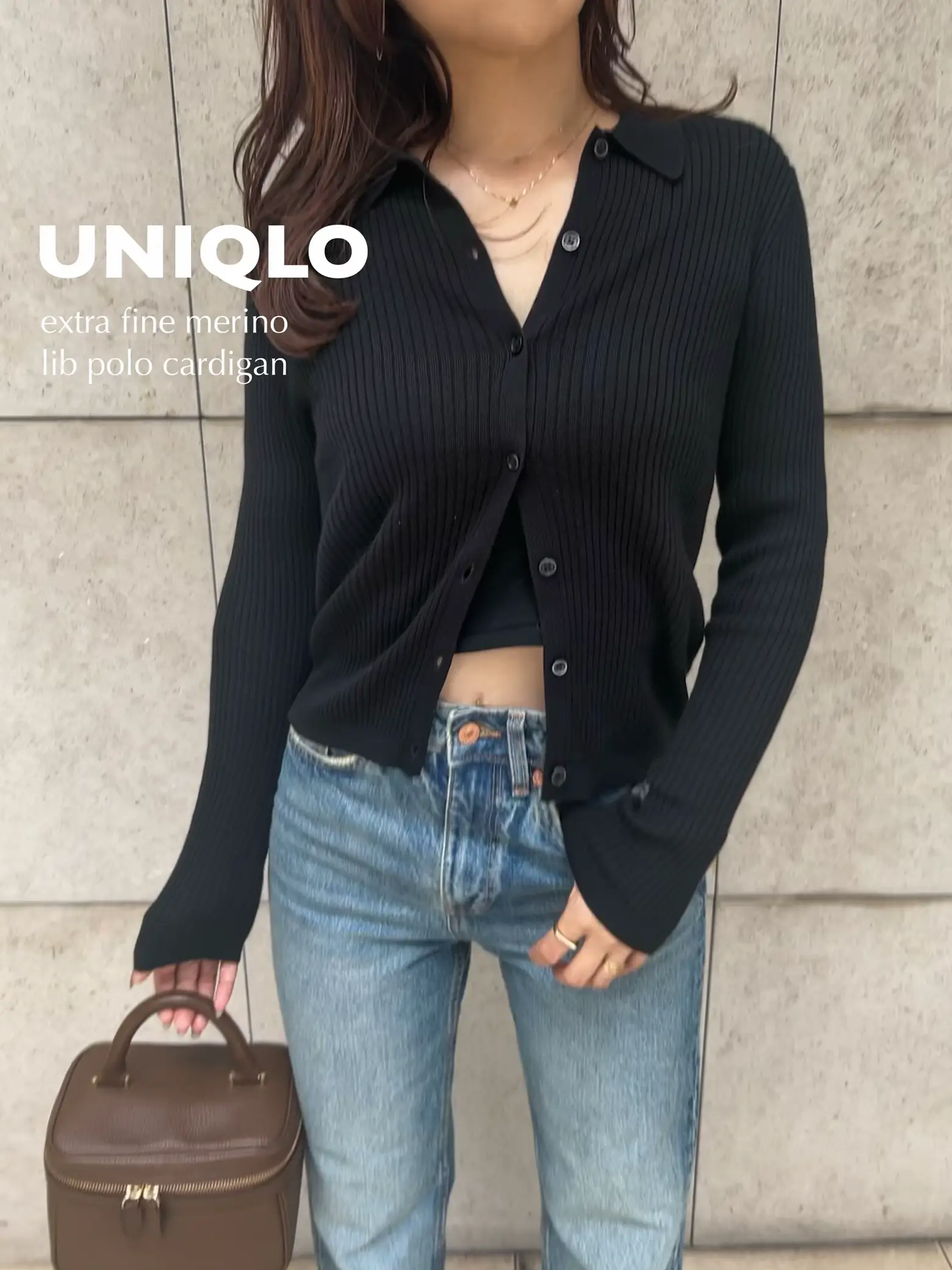 UNIQLO 】 With a collar is now-like 🖤 delicate looking knit ahead