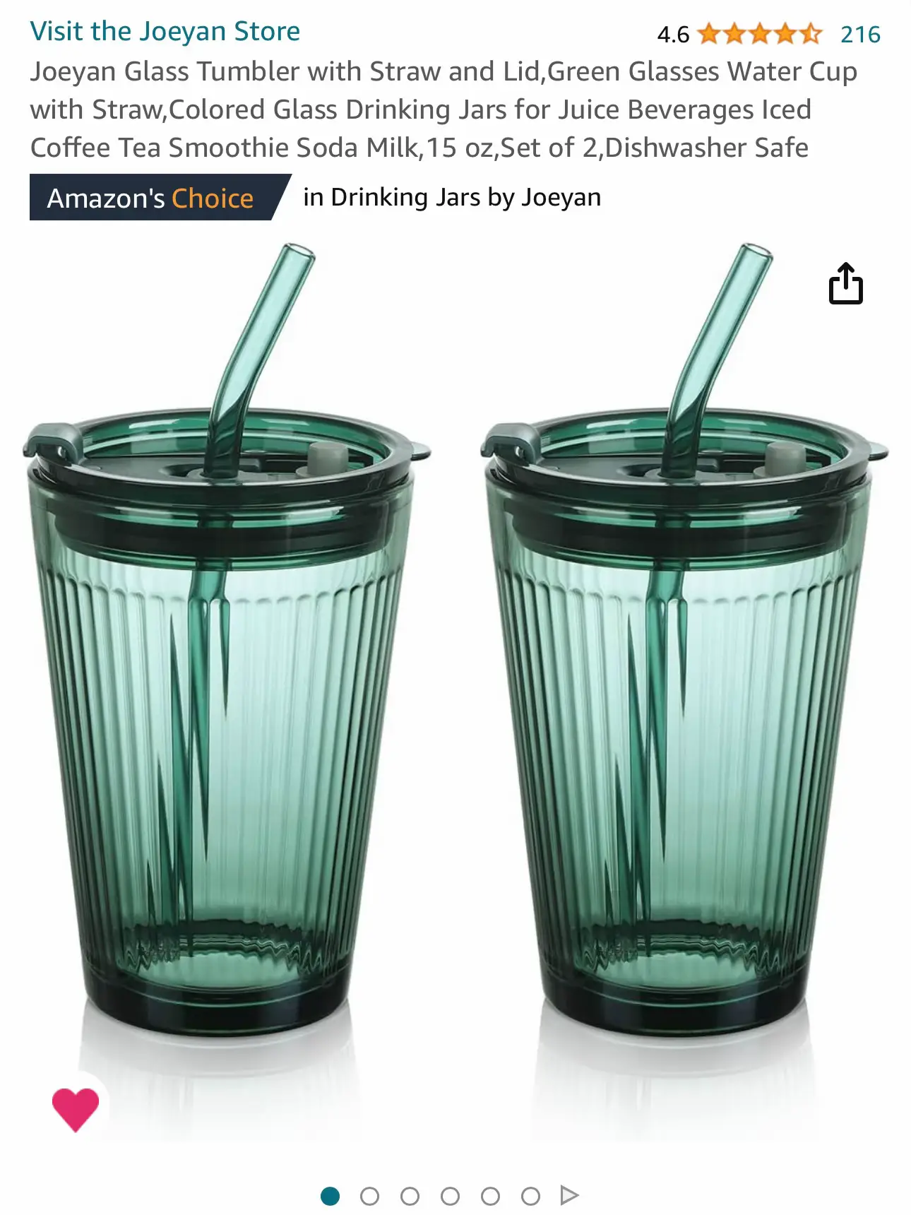 Joeyan Glass Tumbler with Straw and Lid,Green Glasses Water Cup