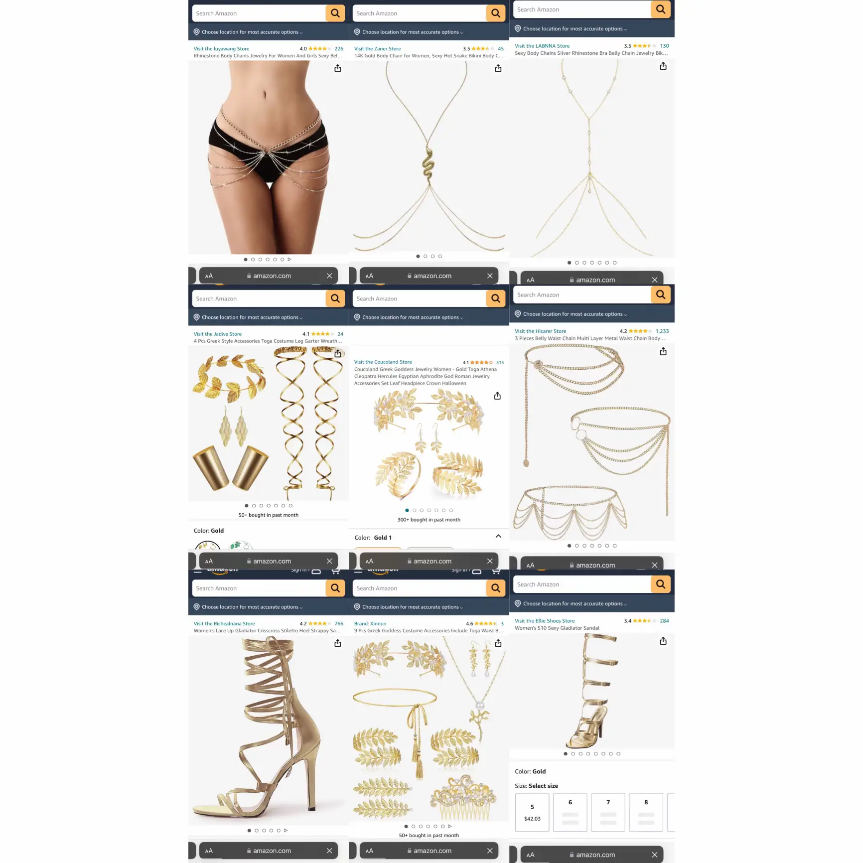TEMPTRESS Gold & Rhinestone Body Chains / Body Jewelry for Lingerie Ra