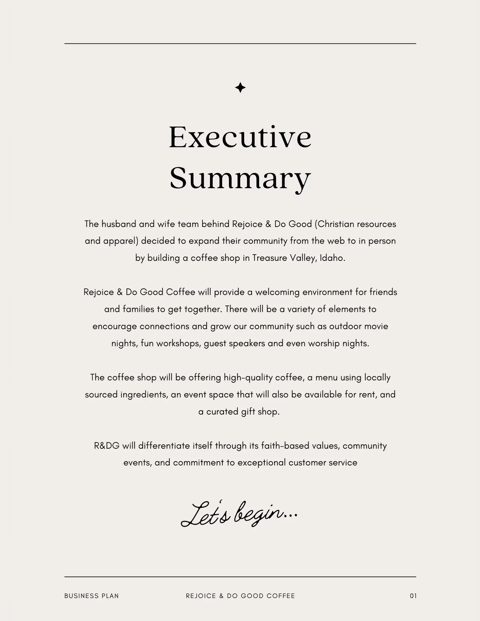  A business plan for a coffee shop called Rejoice & Do Good.
