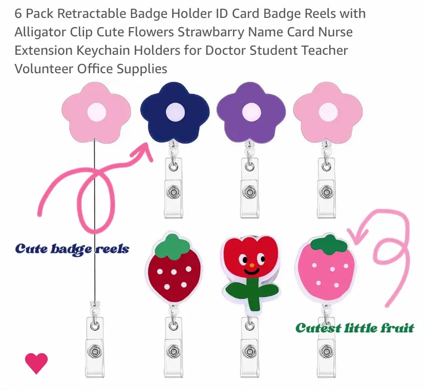 Id Badge Holder With Lanyard And Retractable Badge Reel Clip, Cute Pink  Girly Strawberry Card Name Tag Lanyard Vertical Id Protector Bage Clips For  Nu