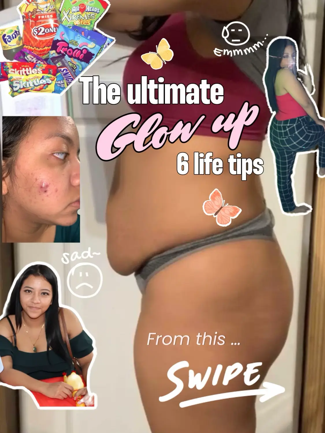 Cropped view of a woman in beige underwear laying her hands on her stomach  with relaxed muscles that have lost their tone and stretch marks after  pregnancy and childbirth. Body positive concept