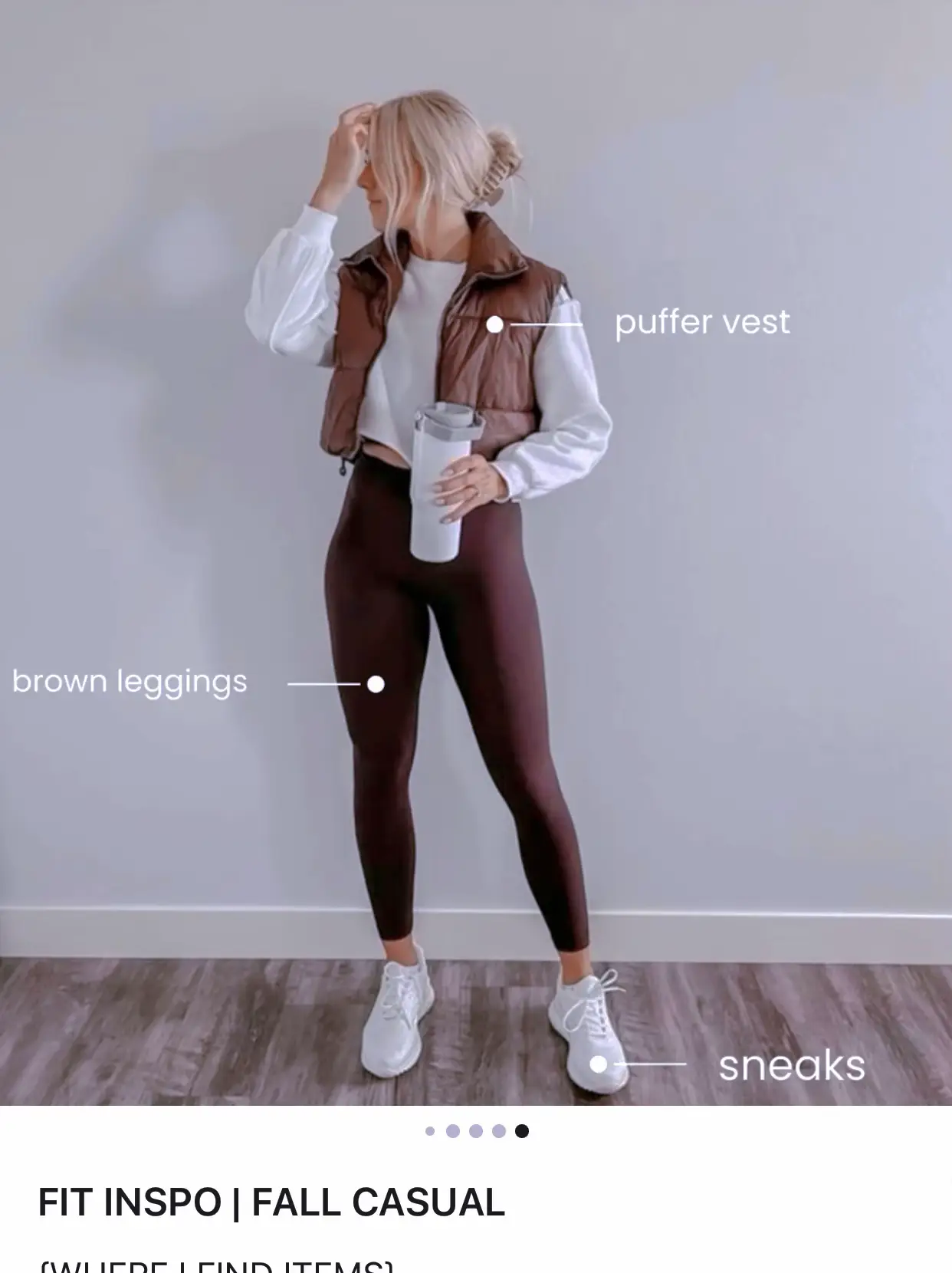 Fall outfits. Comfy casual. Brown leggings. Puffer vest. Fall aesthetic. On  cloud.