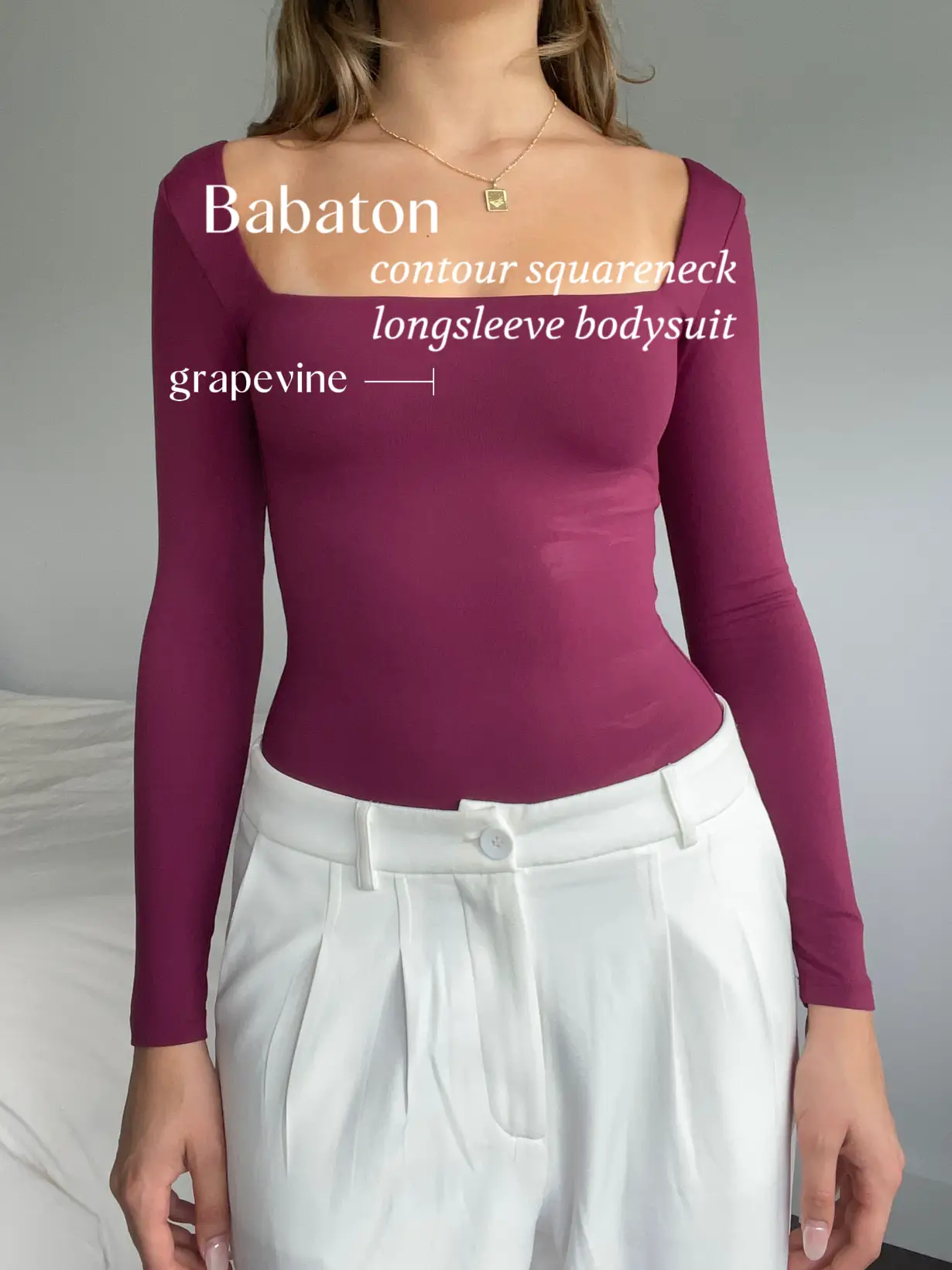 Babaton Contour Bodysuit M Beige Deep Taupe Square Neck Long Sleeve NEW