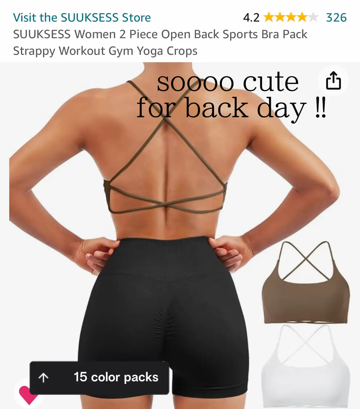 SUUKSESS Women 2 Piece Open Back Sports Bra Pack Strappy Workout Gym Yoga  Crops