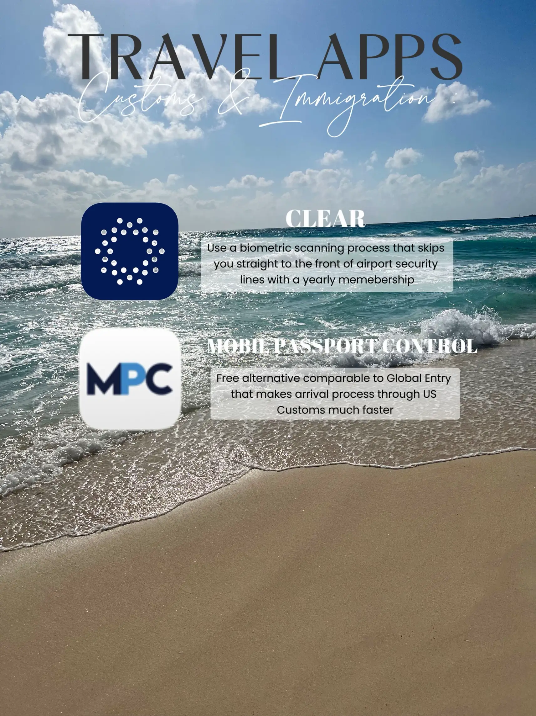  A screen showing a beach with the words "Clear" and "Mobil