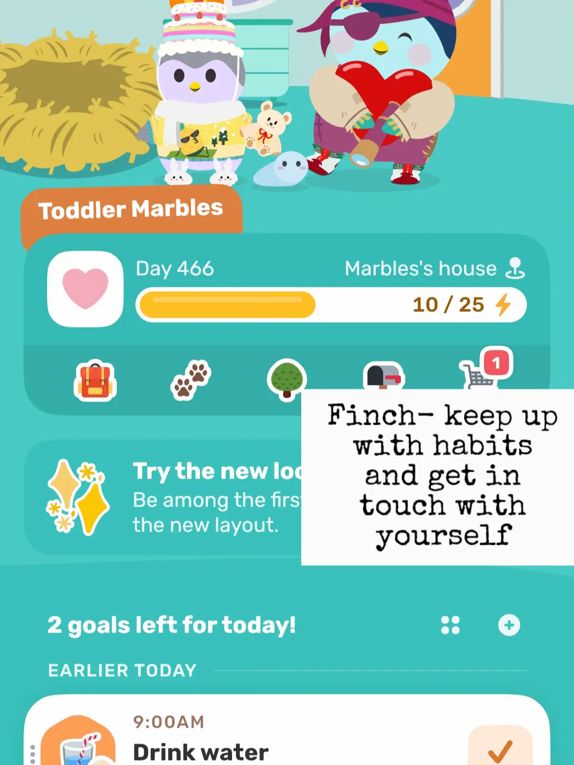  A screen showing a list of goals for a toddler