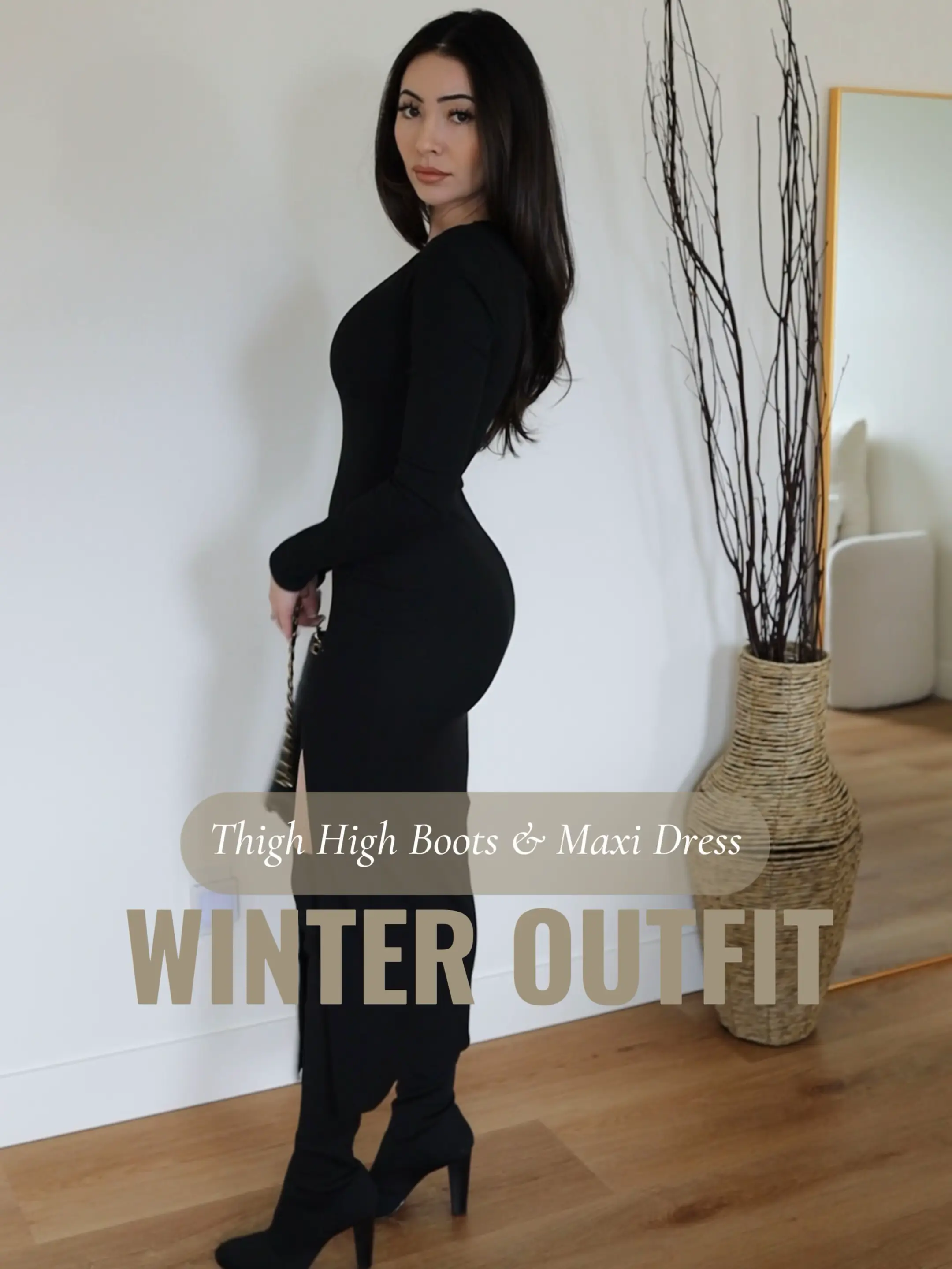Thigh high boots and maxi dress winter outfit ⛄️, Video published by Dr.  Clarissa