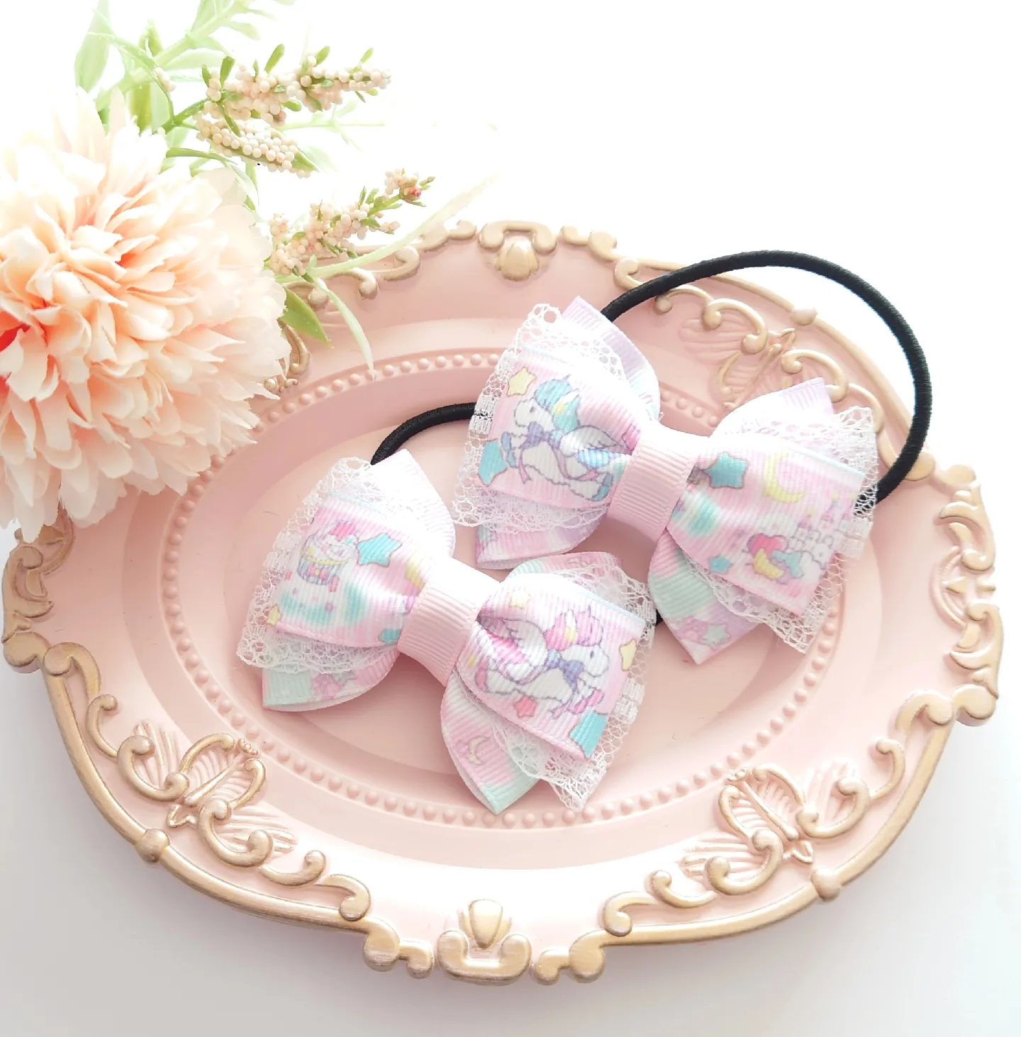 ダブルリボン ヘアゴム いそがしく ♡ストロベリーショコラ♡