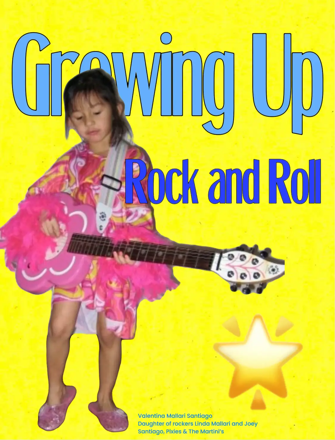  A little girl is playing the guitar in a picture.