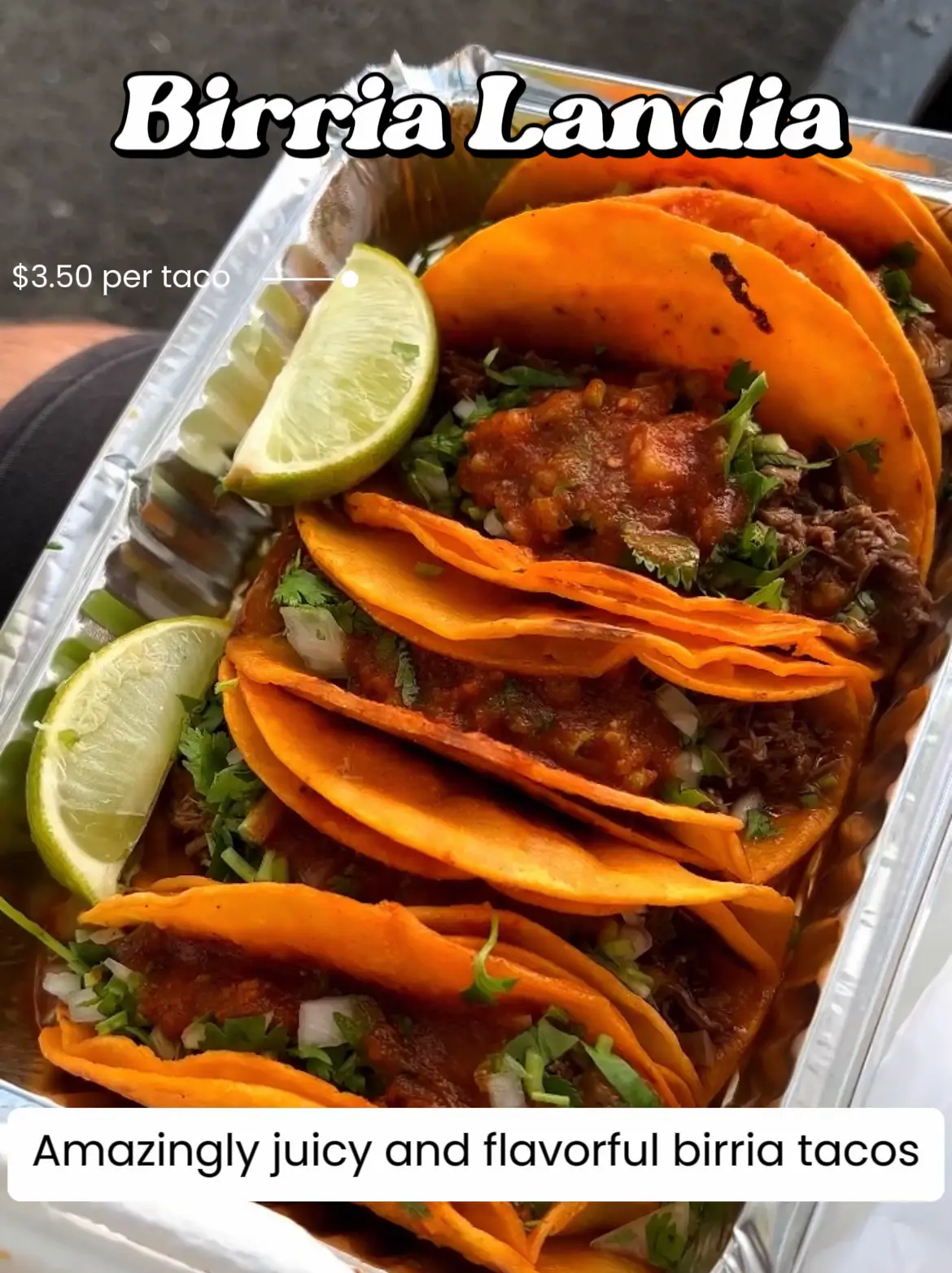  A container of tacos with a price of $3.50.