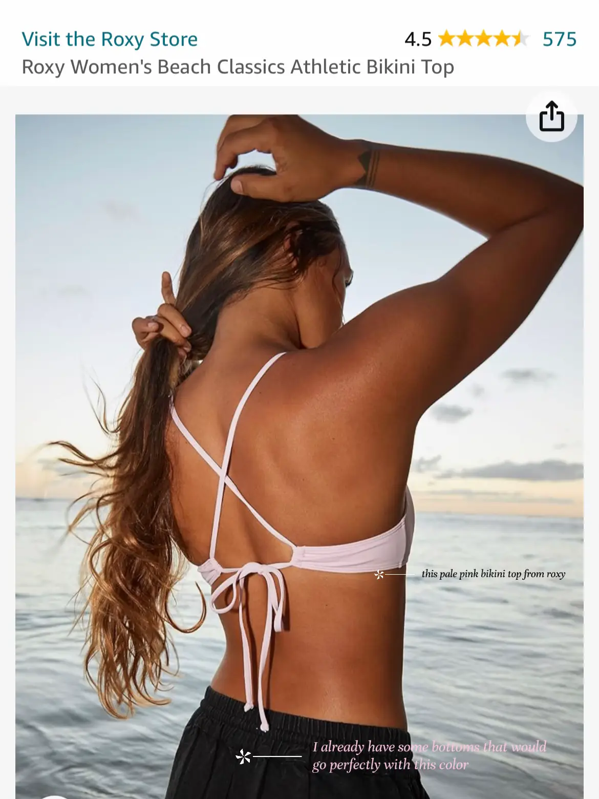 Roxy Women's SD Beach Classics Athletic Bikini Top – Wind Rose