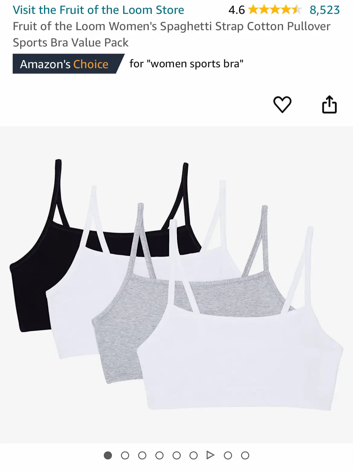 Fruit of the Loom Women's Spaghetti Strap Cotton Pullover Sports Bra Value  Pack