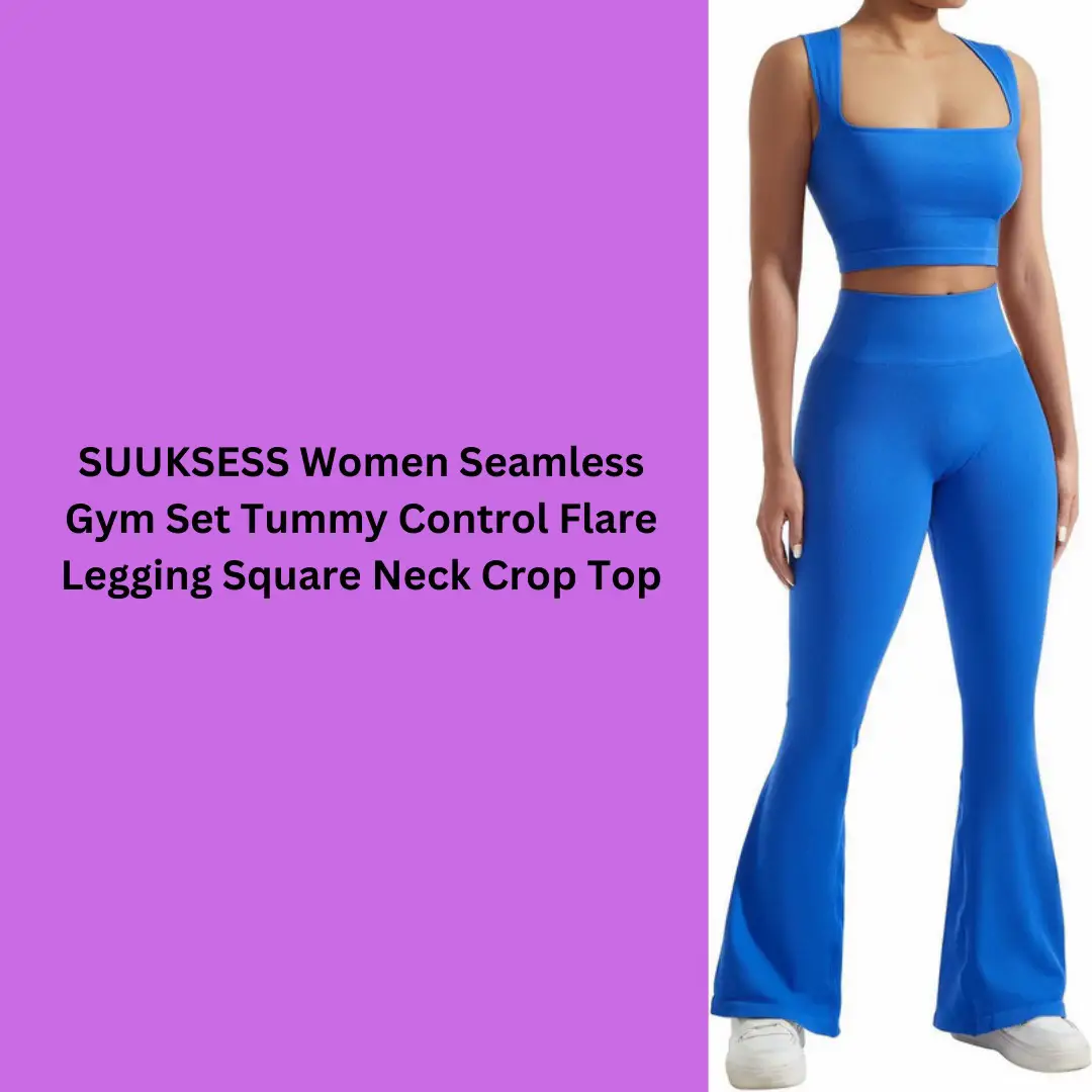 SUUKSESS Women Seamless Gym Set Tummy Control Flare Legging Square Neck  Crop Top