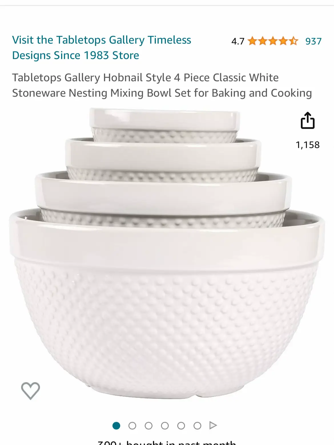 Tabletops Gallery Hobnail 4-Piece Stoneware Mixing Bowl Set