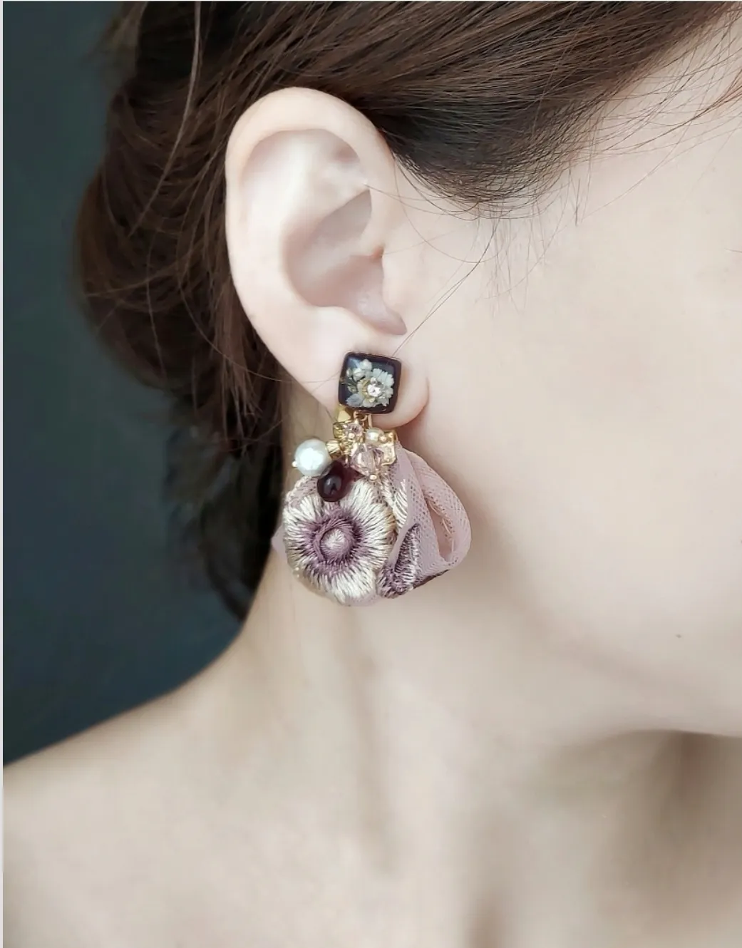 秋色オレンジ・パープル?ほっこり暖色系イヤリング・ピアス （ レジン 
