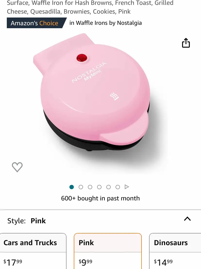 Nostalgia Personal Pink Electric Waffle Maker