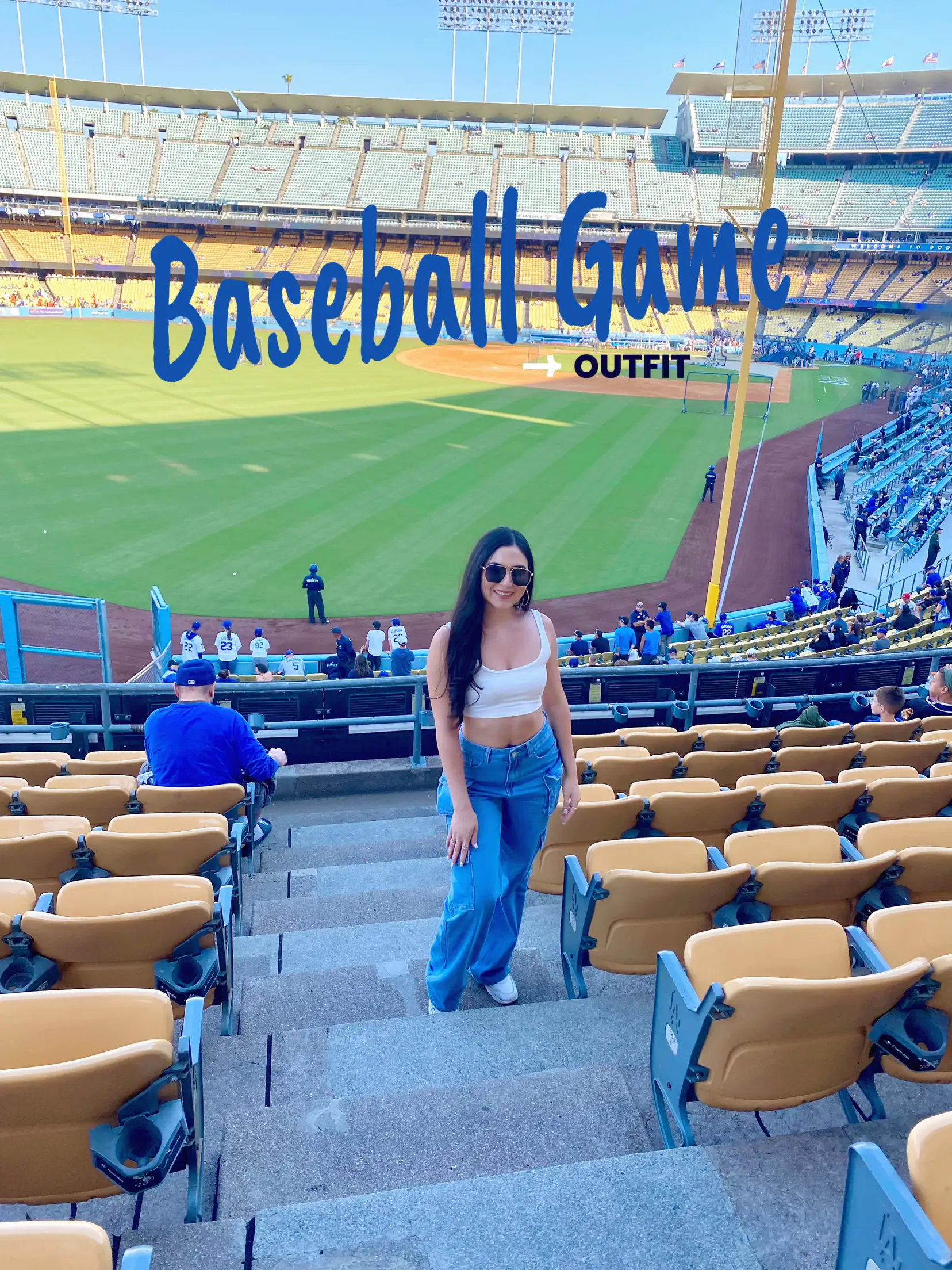 Cute outfit for a #baseball game!  Baseball game outfits, Gaming clothes,  Baseball jersey outfit women