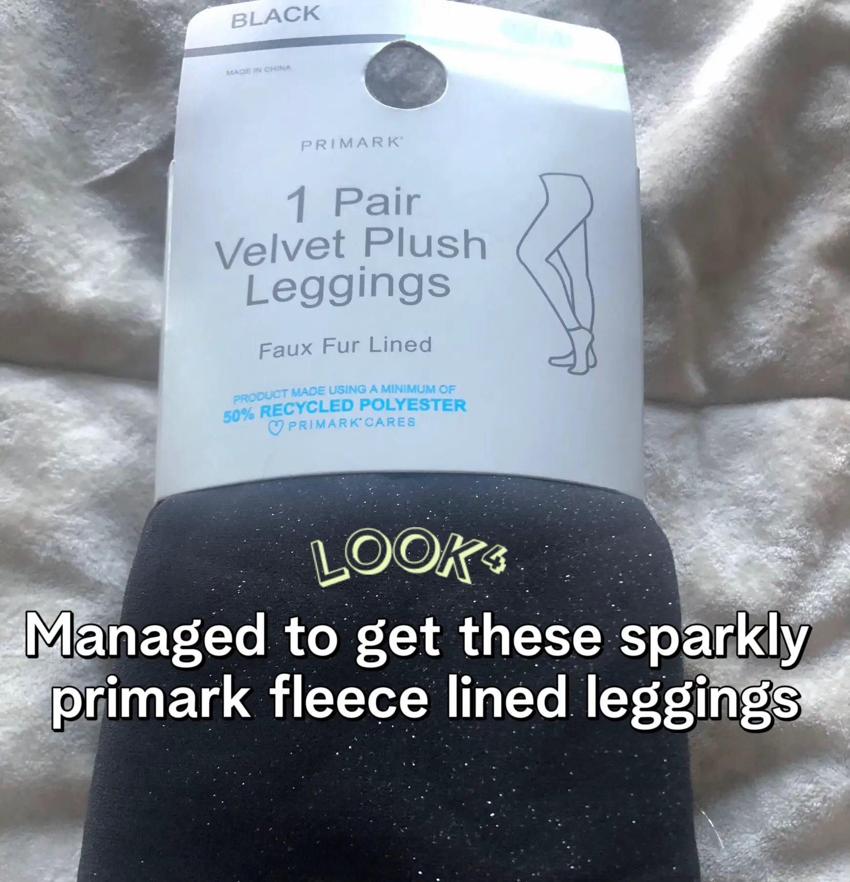 PRIMARK Faux Fur Lined Leggings Fluffy Fleece Stretch Warm Black Ribbed  Knit S/M