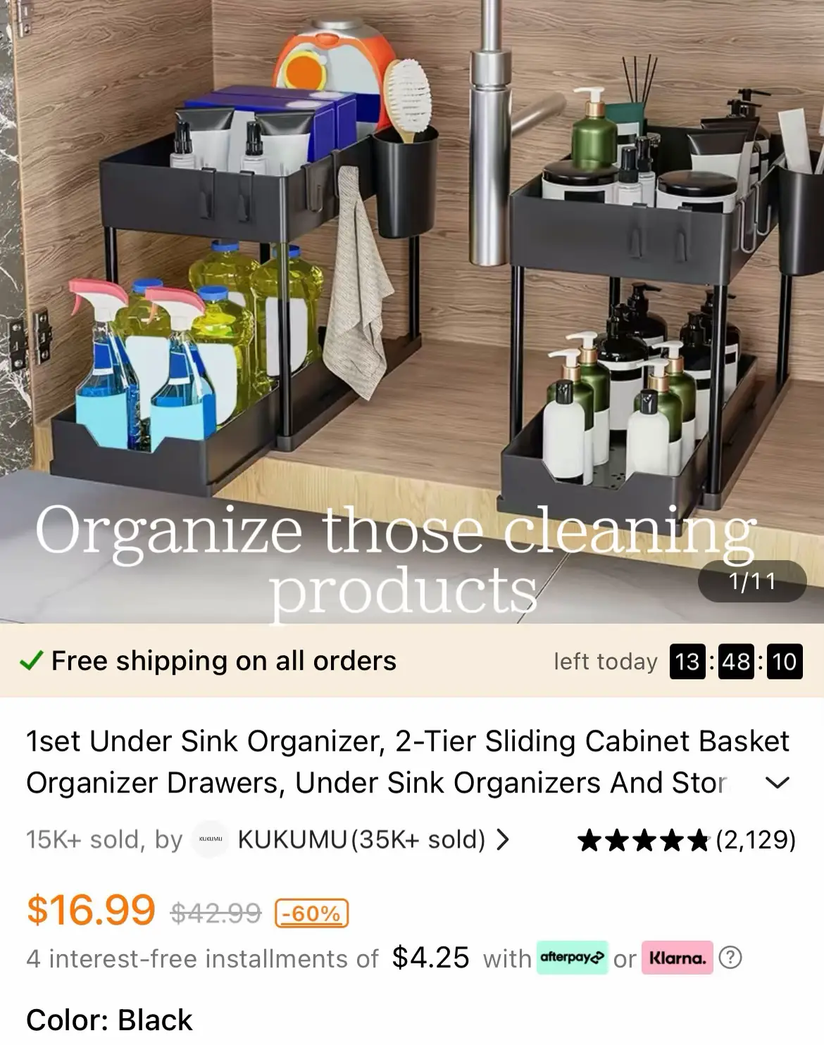 Sink Organizer 2 Tier Sliding Cabinet Basket Storage Drawers - Temu