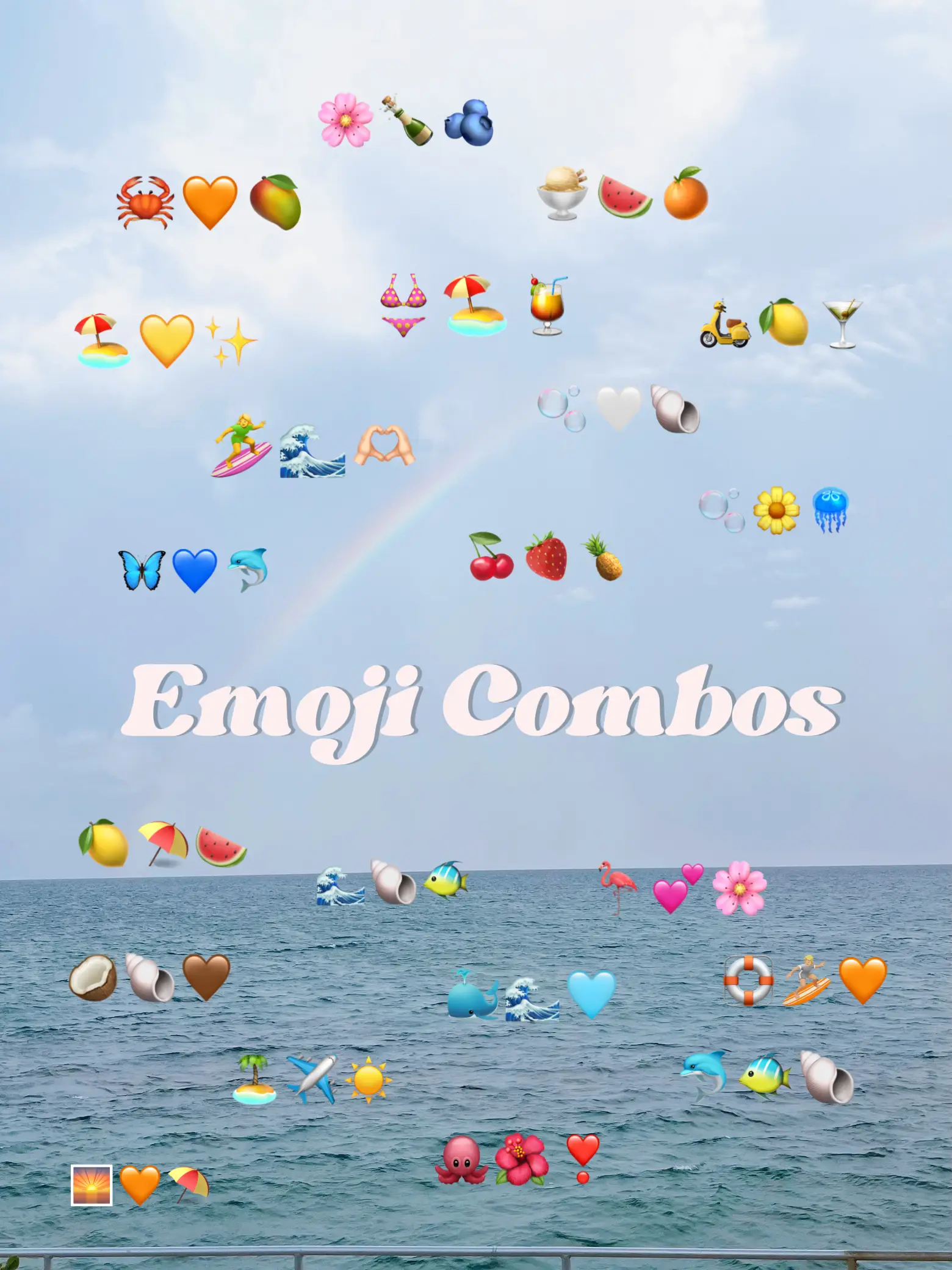  A collection of emoji's and emojis on a beach.