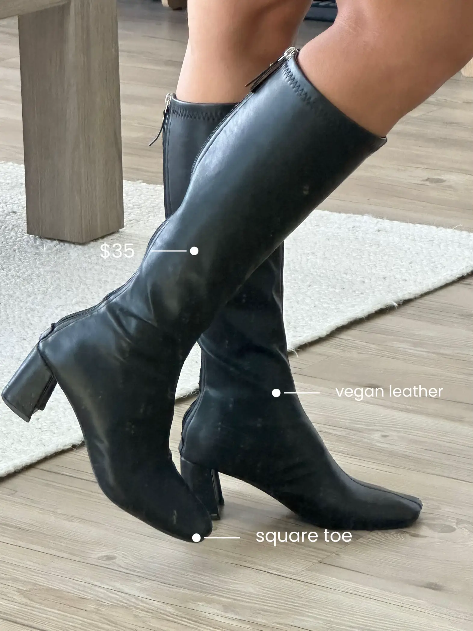 KOURTNEY Fold Over Shark Heeled Boots - Black PU