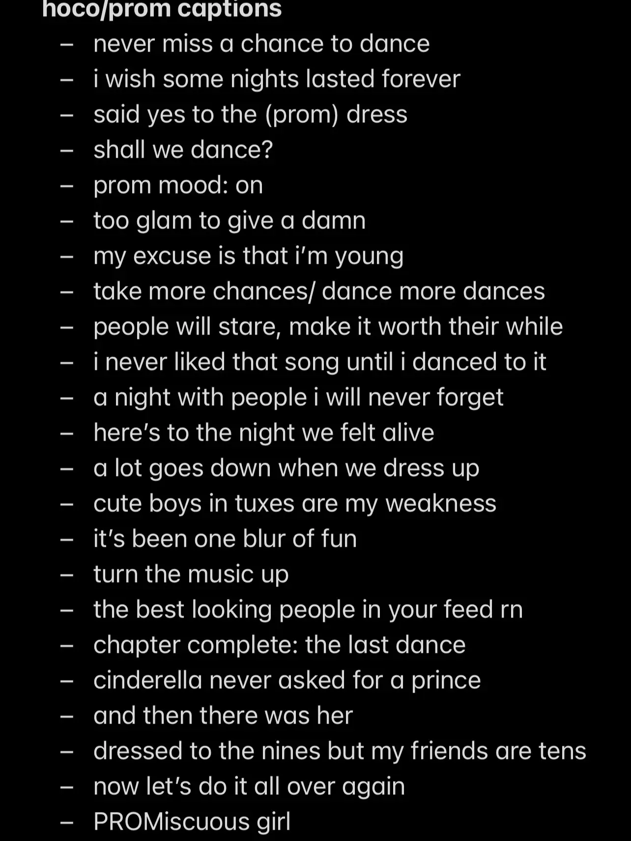  A list of things to do before prom.