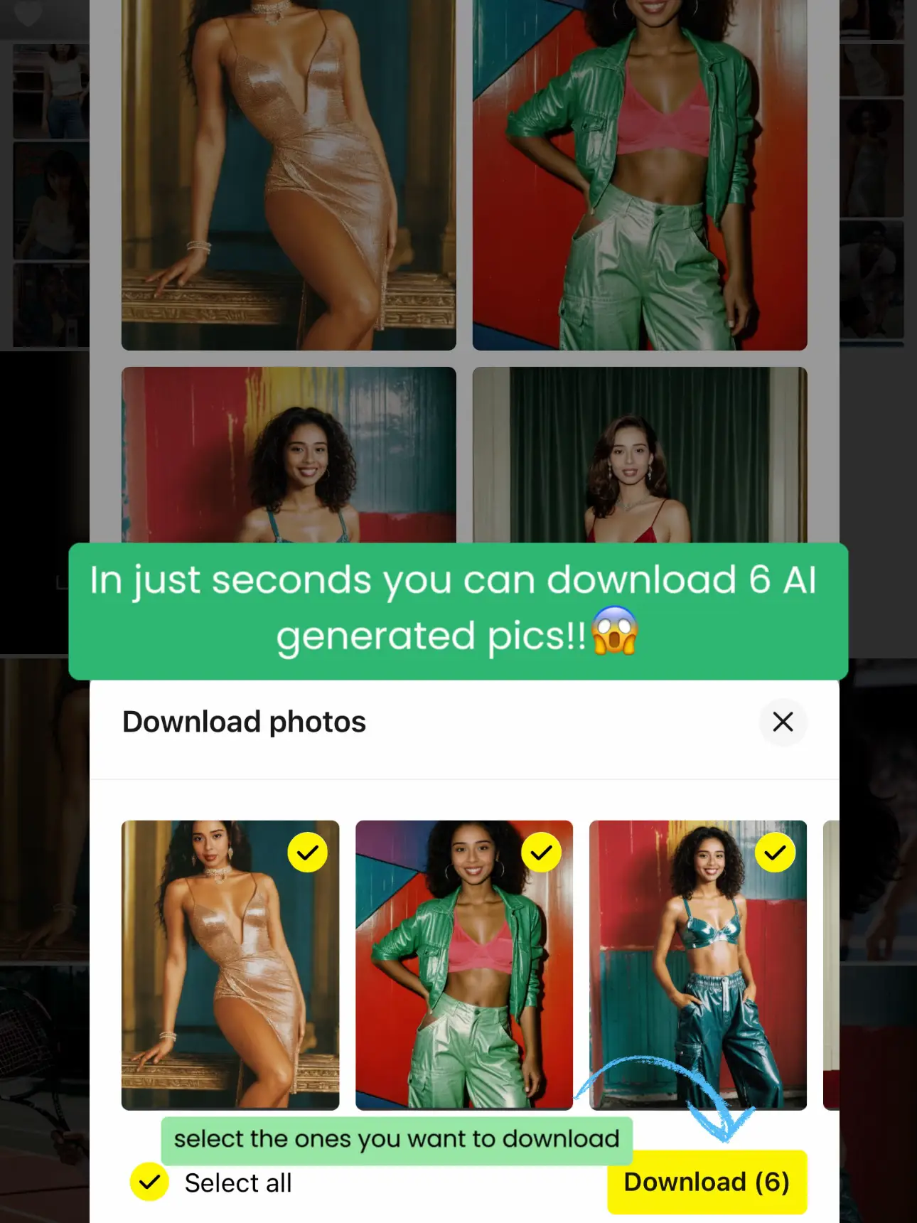  A list of photos are displayed with a green background.