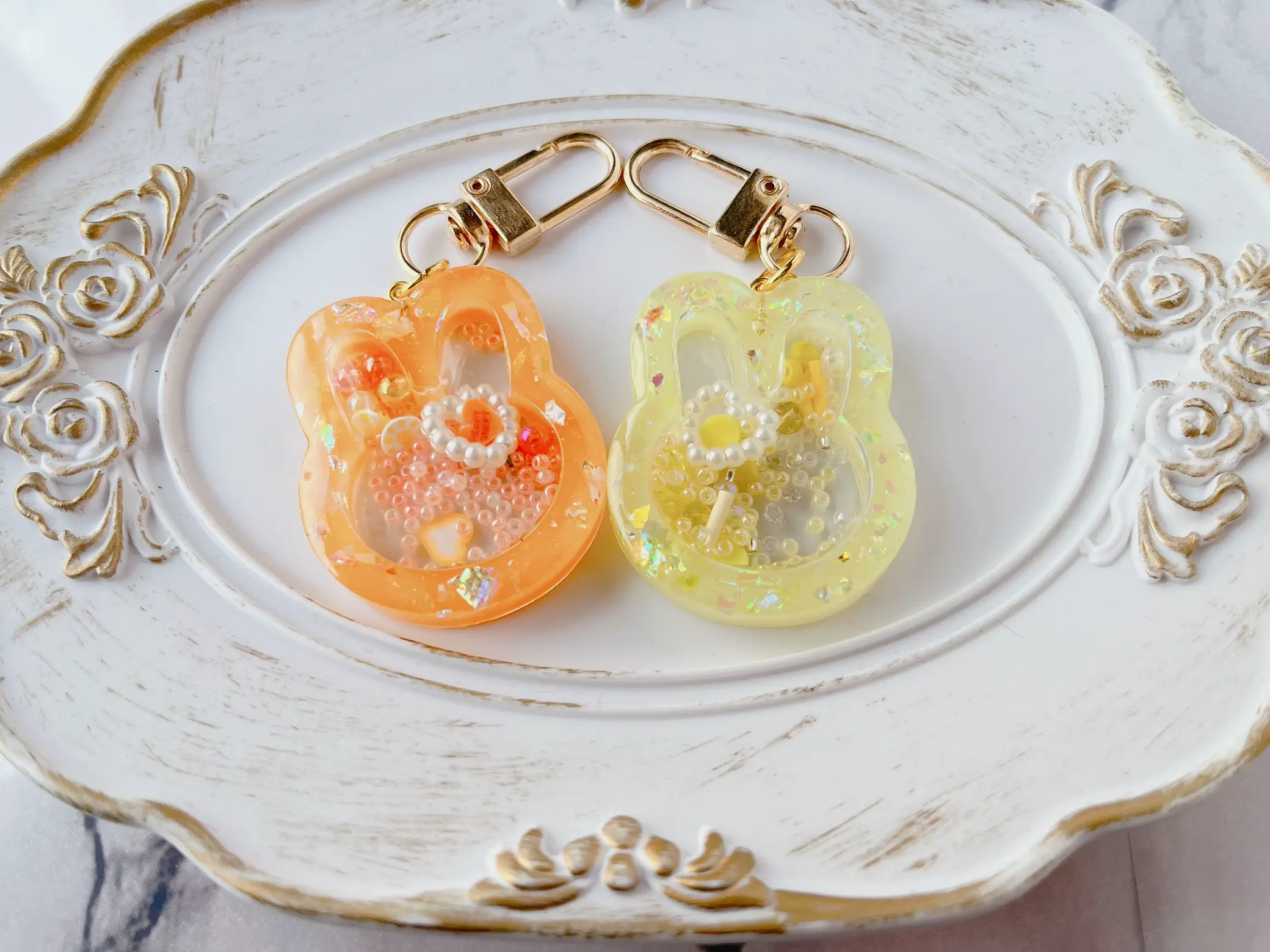 一点もの‼️レジン くまちゃん キーホルダー オレンジラメ 正しい 一点もの‼️レジン くまちゃん キーホルダー オレンジラメ 正しい