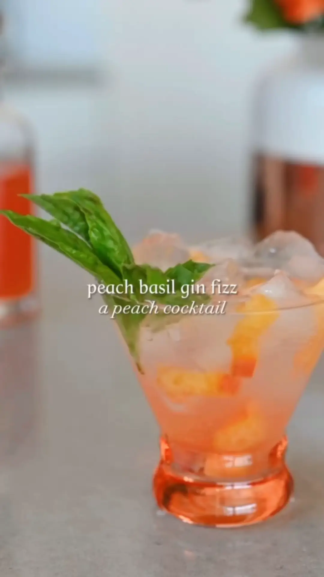 peach basil gin fizz cocktail