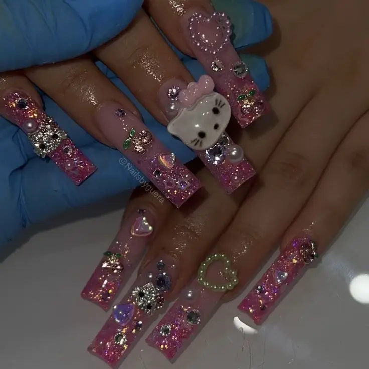 hello kitty nails with charms - Lemon8 Search