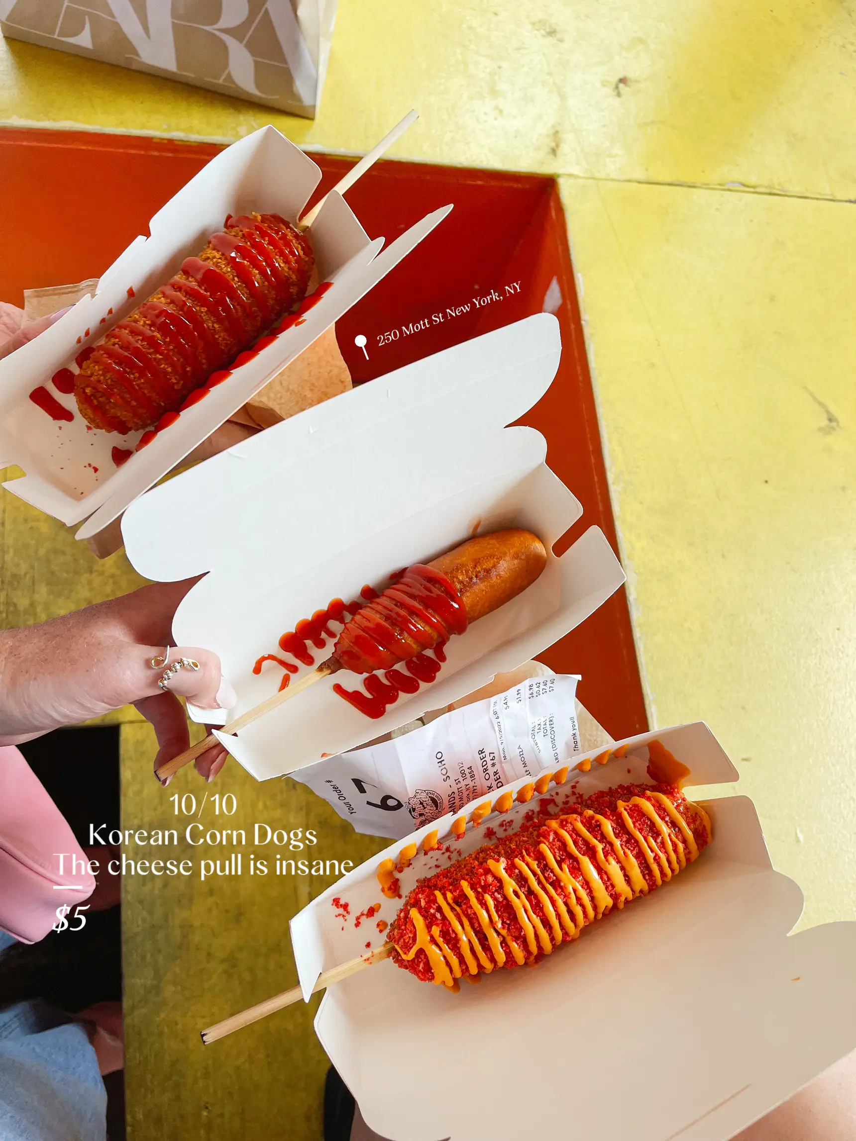  A box of Korean corn dogs with a $5 price tag.