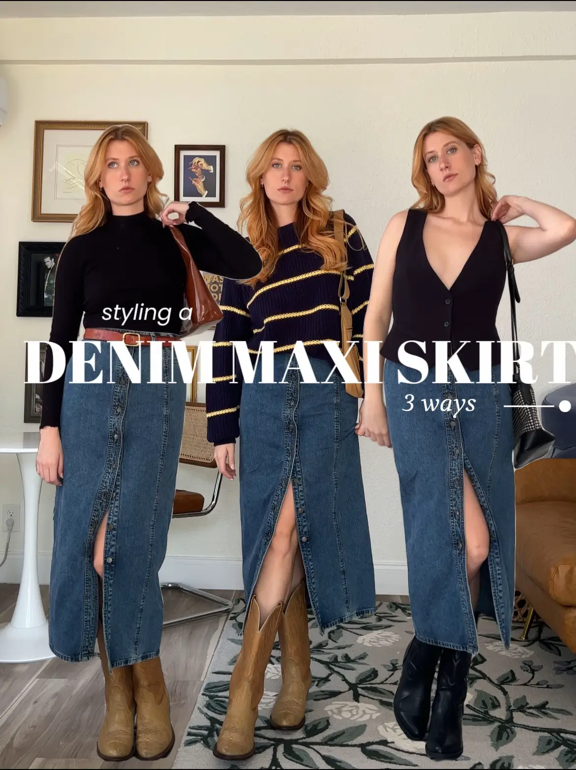 Styling a Denim Maxi Skirt 3 Ways  Gallery posted by Hailey Scott