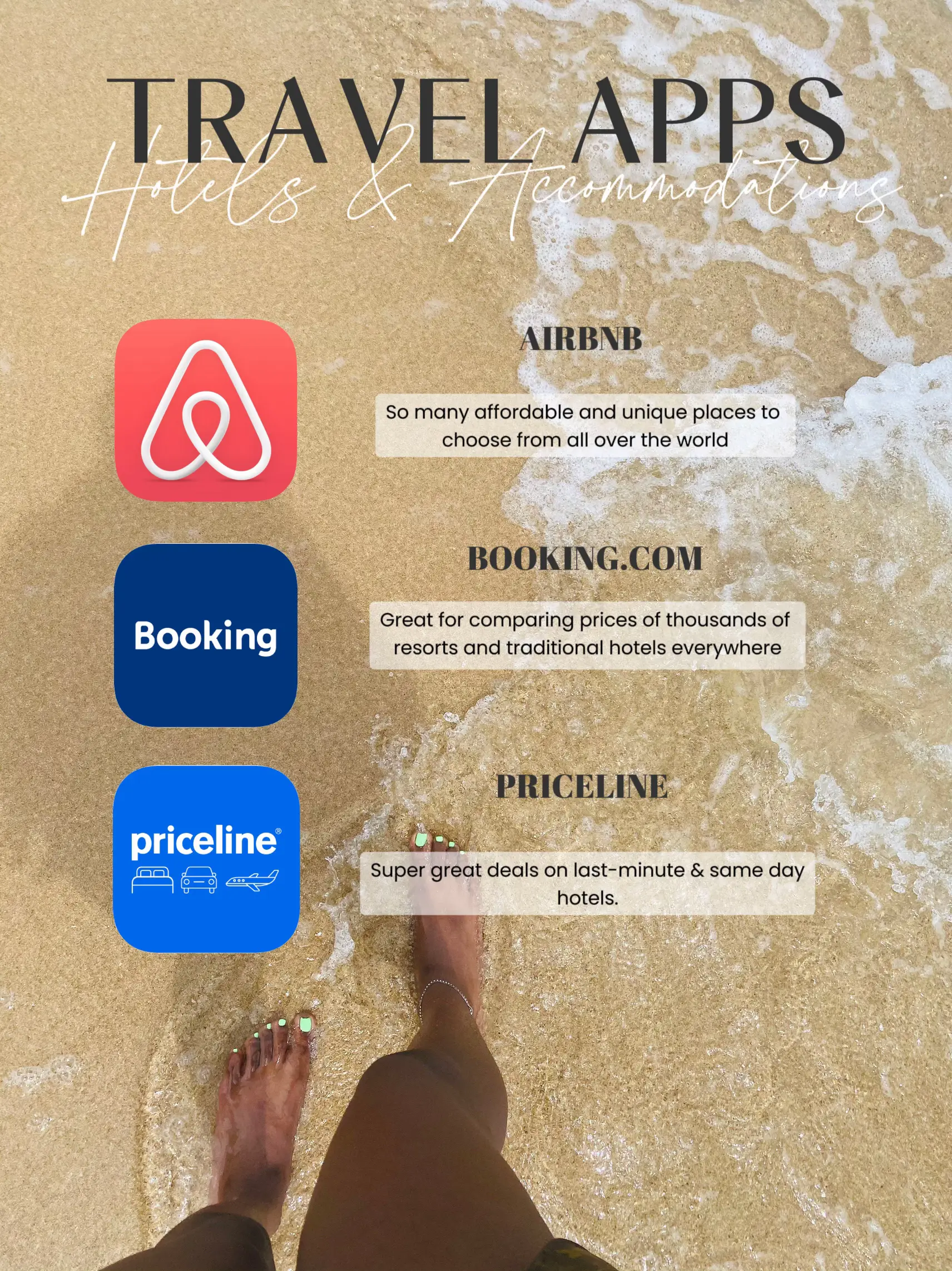  A list of hotels and Airbnbs