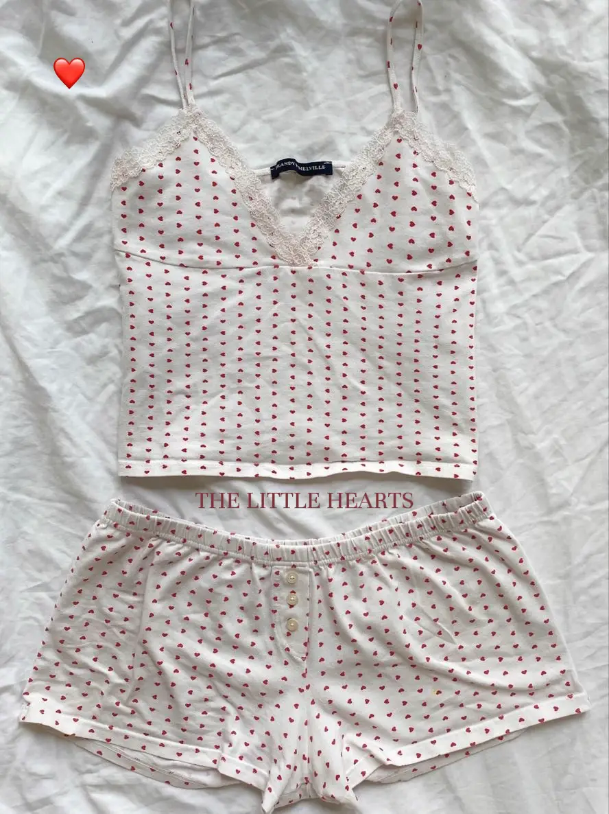 Women's 2PC Pajamas Sets Y2k Lace Sleeveless Heart Print Cami Tops