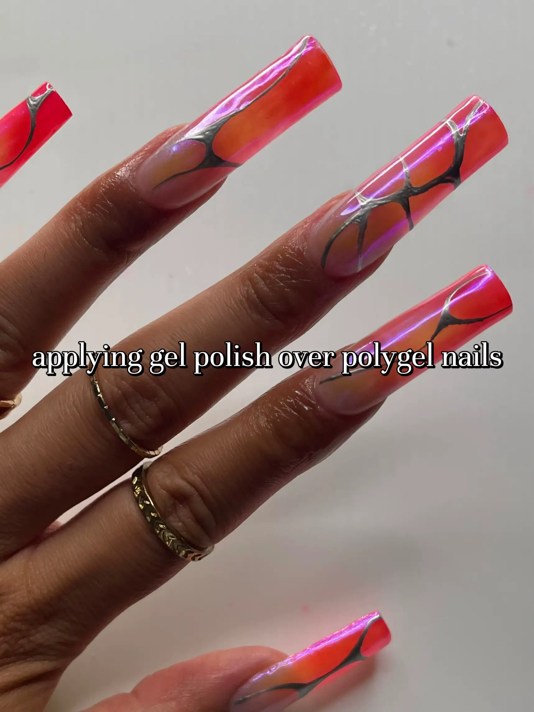 applying gel polish over polygel nails💅🏽🎨 Video published by
